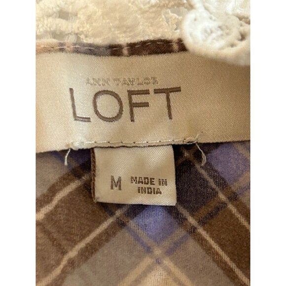 Ann Taylor Loft M Plaid & Lace Sleeveless Top Lined - Picture 4 of 9